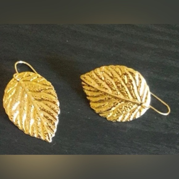 Golden Leaf Autumn Fall Textured Veined Leaves Nature Sparkly Boho Hippie Dangle - Picture 12 of 16